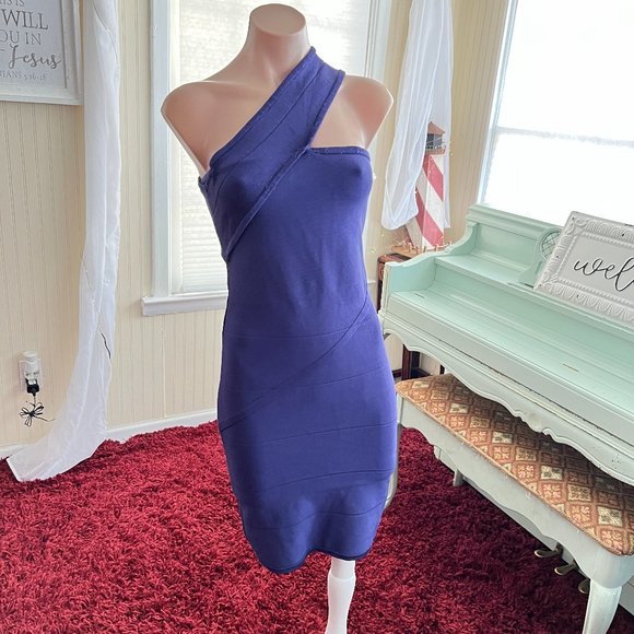 Rare Bebe One Shoulder Bandage Dress Sz L - Picture 1 of 7